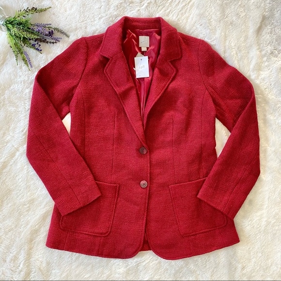 NEW J. Jill Red Woven Wool 2 Button Jacket - Picture 2 of 6